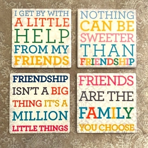 Brand New Set of 4 Decorative Coasters Colorful Friendship Series Housewarming - Picture 1 of 11